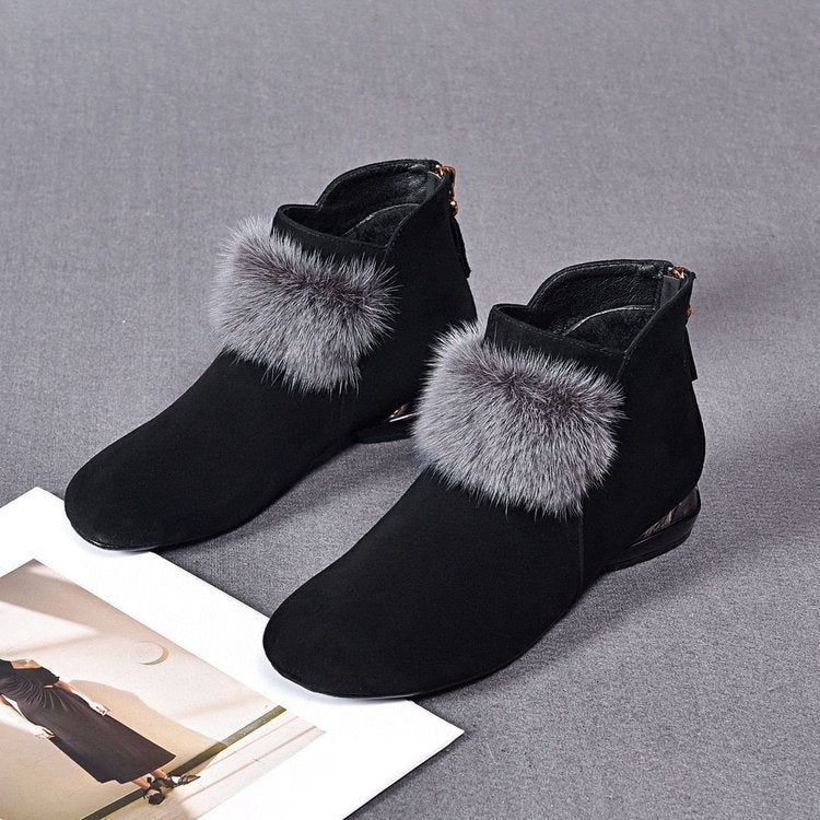 Bottes d'hiver en caoutchouc synthétique avec fermeture éclair à l'arrière et Velboa