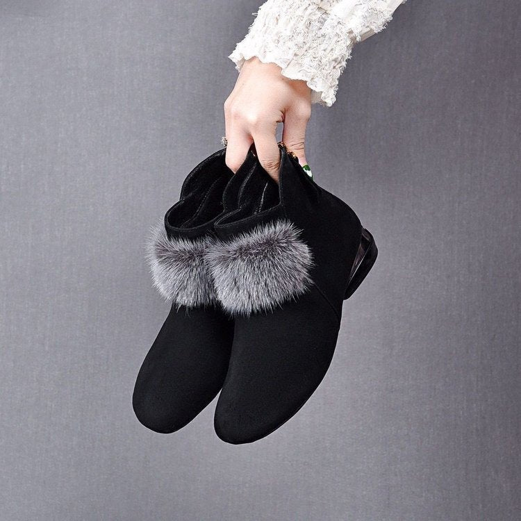 Bottes d'hiver en caoutchouc synthétique avec fermeture éclair à l'arrière et Velboa
