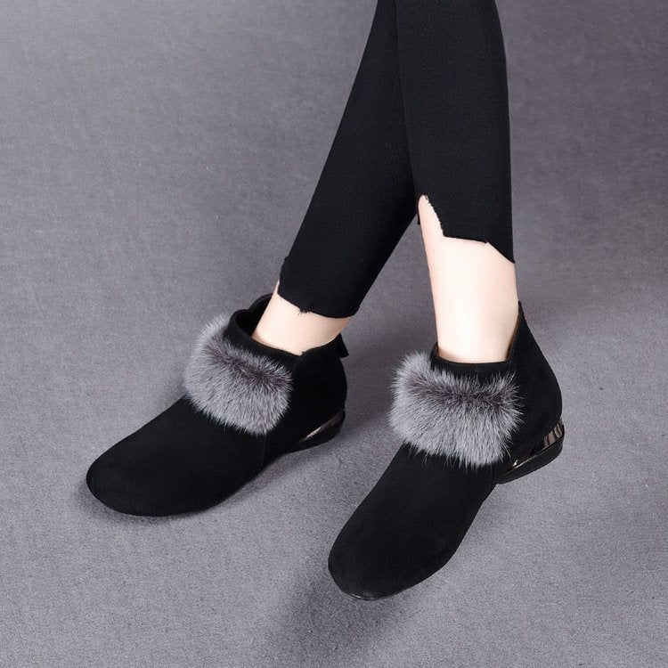 Bottes d'hiver en caoutchouc synthétique avec fermeture éclair à l'arrière et Velboa