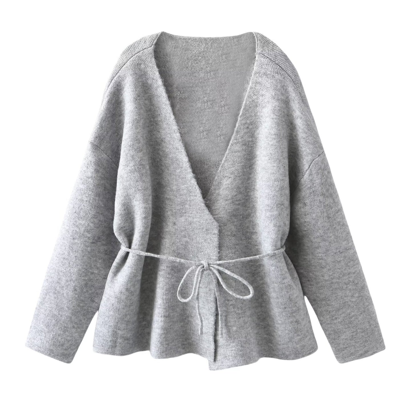Pull cardigan simple en laine avec ceinture pour l'automne et l'hiver