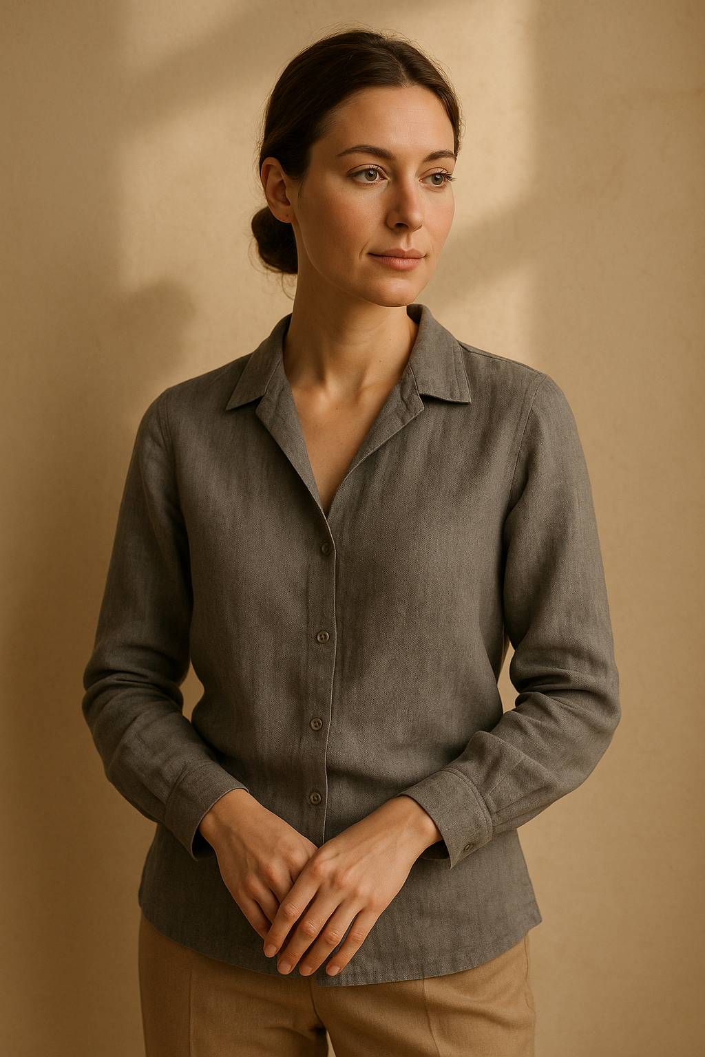 Blouse ajustée beige élégante Sublevel — grey (vue 3)