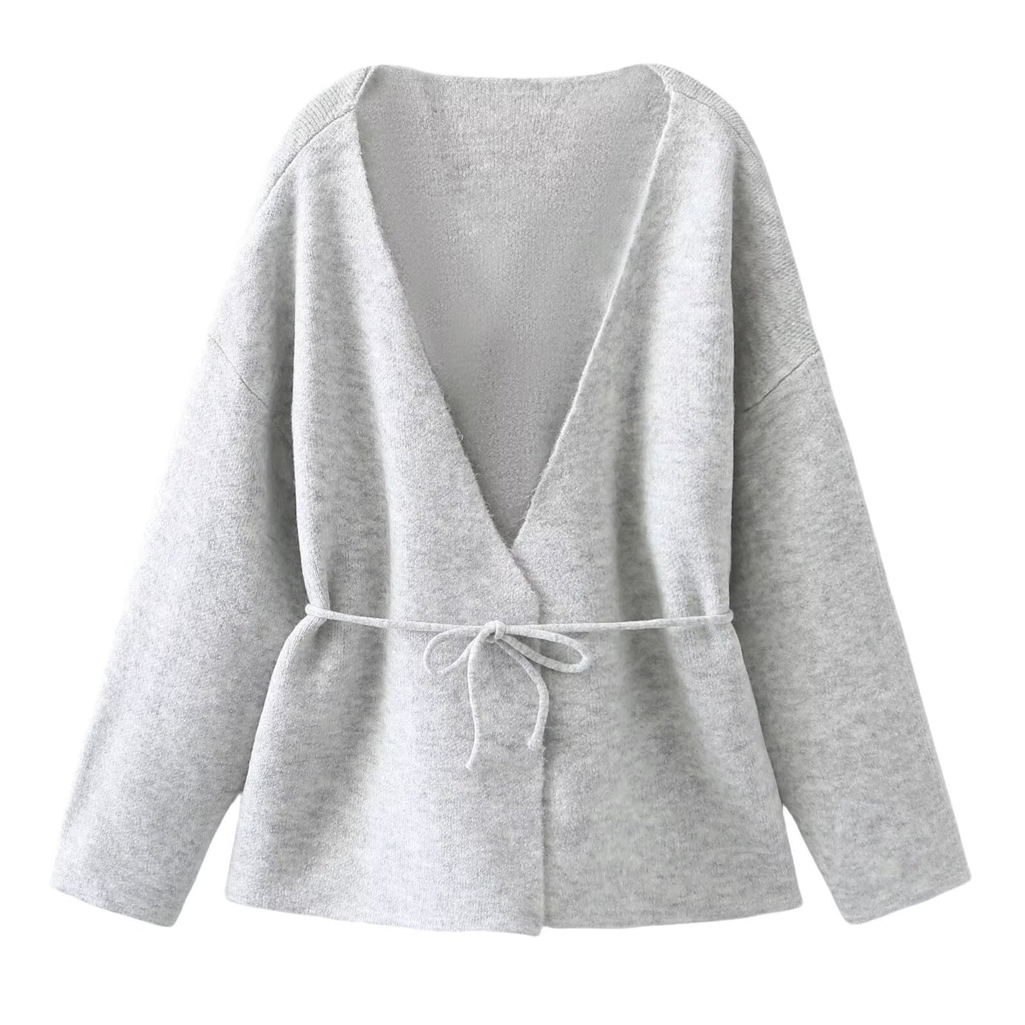 Pull cardigan simple en laine avec ceinture pour l'automne et l'hiver