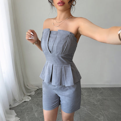 Ensemble haut tube et short tailleur simple de loisirs européen et américain