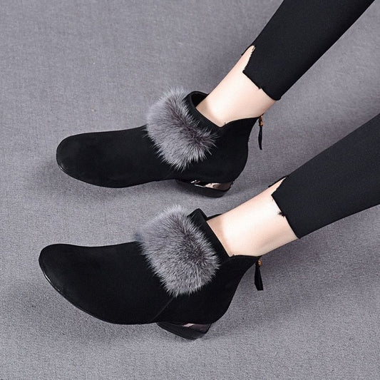 Bottes d'hiver en caoutchouc synthétique avec fermeture éclair à l'arrière et Velboa