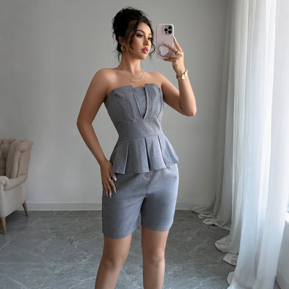 Ensemble haut tube et short tailleur simple de loisirs européen et américain