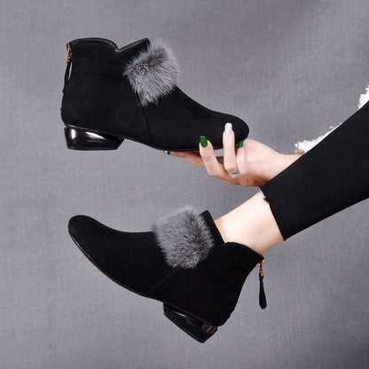 Bottes d'hiver en caoutchouc synthétique avec fermeture éclair à l'arrière et Velboa