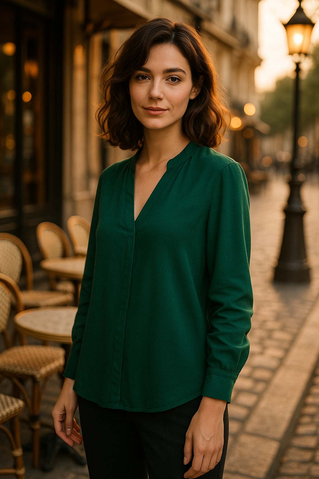 Blouse élégante beige à nouer - Numoco — green (vue 1)