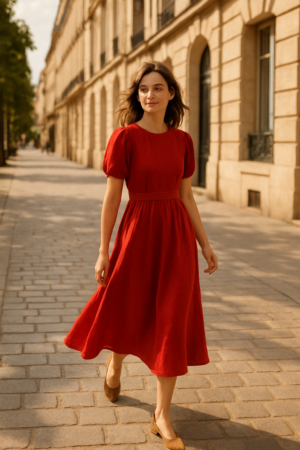 Robe Élégante Marron avec Ceinture - Numoco — red (vue 2)