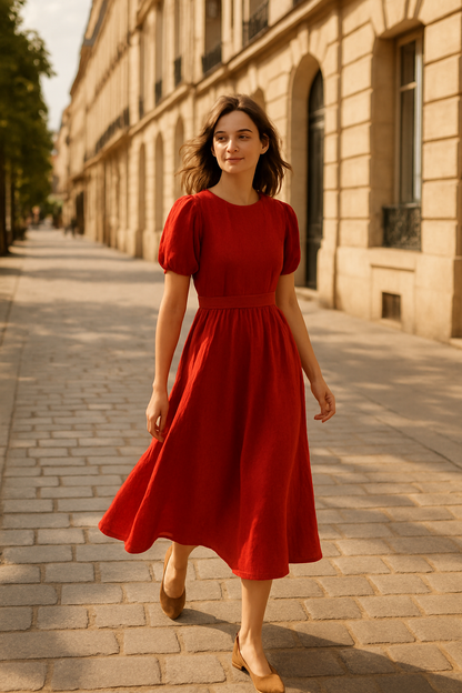 Robe Élégante Marron avec Ceinture - Numoco — red (vue 2)