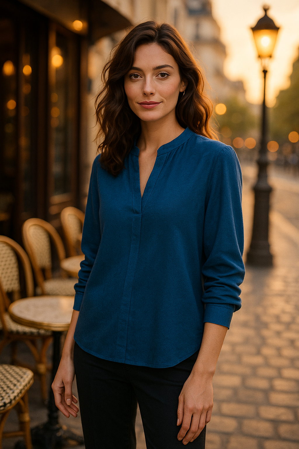 Blouse élégante beige à nouer - Numoco — blue (vue 1)