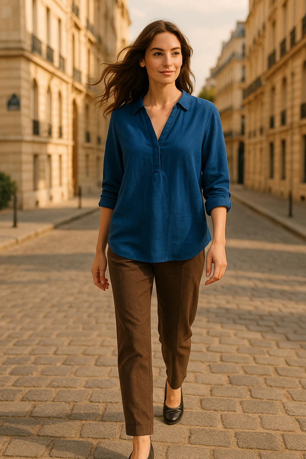 Blouse élégante beige à nouer - Numoco — blue (vue 2)