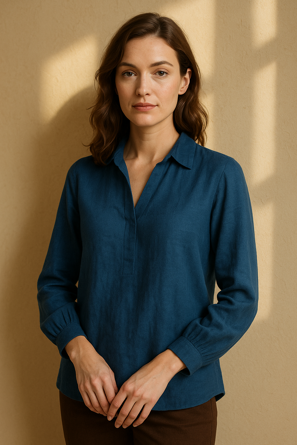 Blouse élégante beige à nouer - Numoco — blue (vue 3)