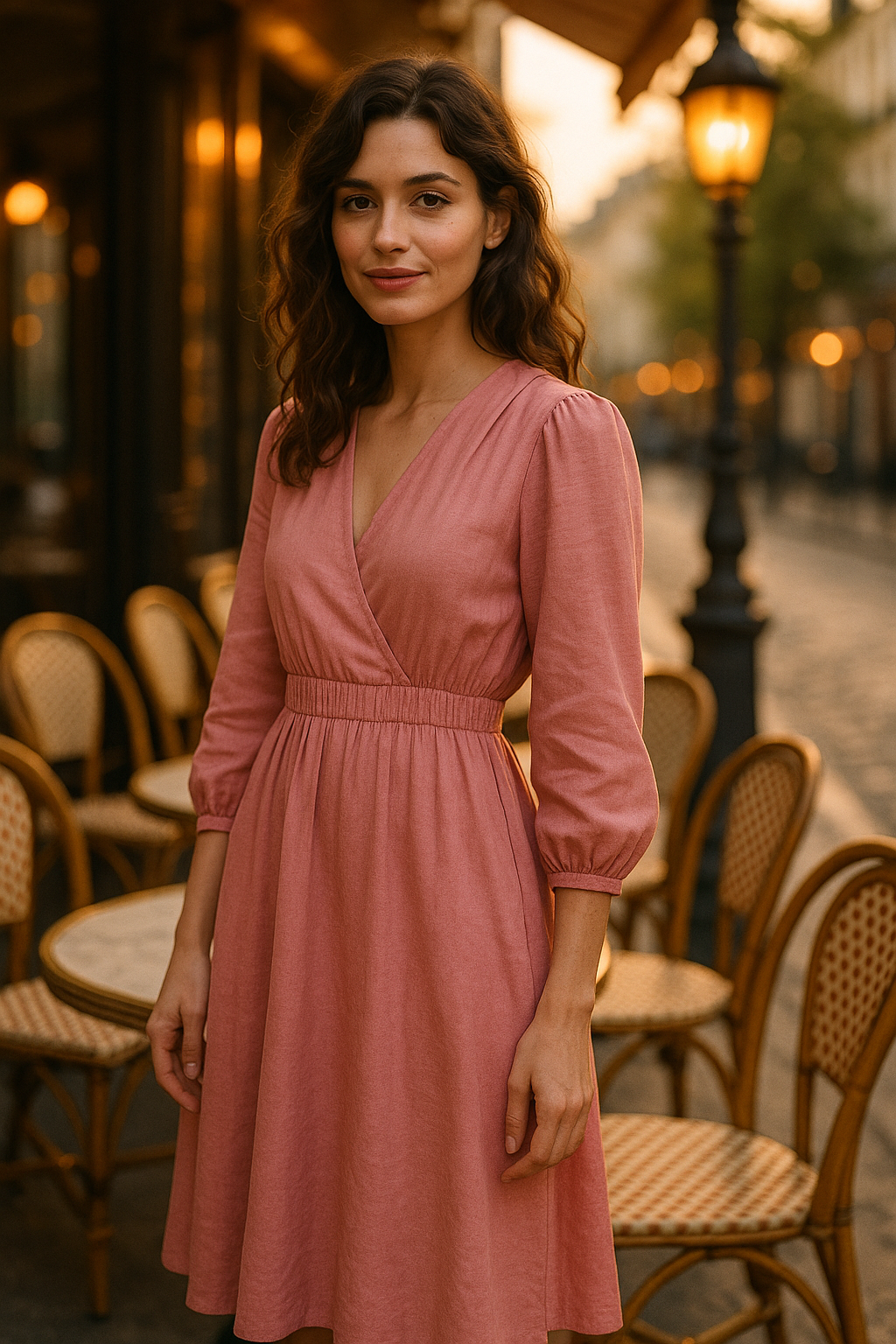 Blouse élégante beige à nouer - Numoco — pink (vue 1)