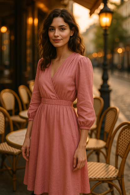 Blouse élégante beige à nouer - Numoco — pink (vue 1)