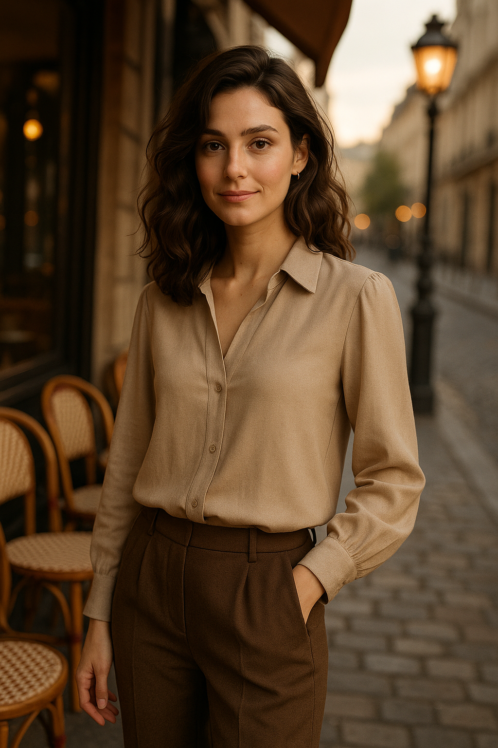 Blouse élégante beige à nouer - Numoco — beige (vue 1)