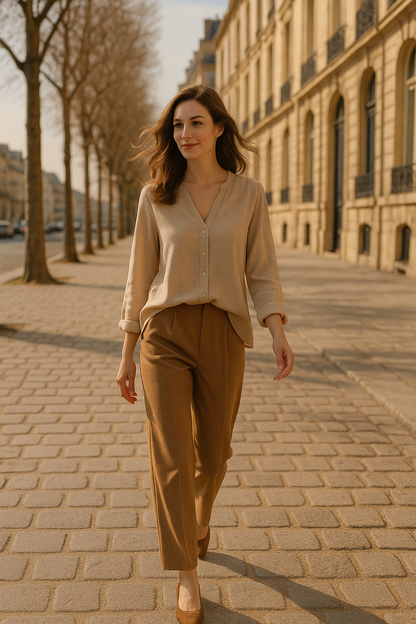 Blouse élégante beige à nouer - Numoco — beige (vue 2)