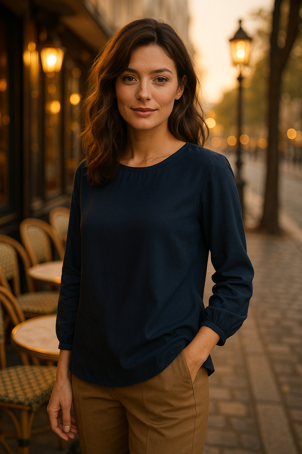 Blouse élégante beige à nouer - Numoco — navy blue (vue 1)