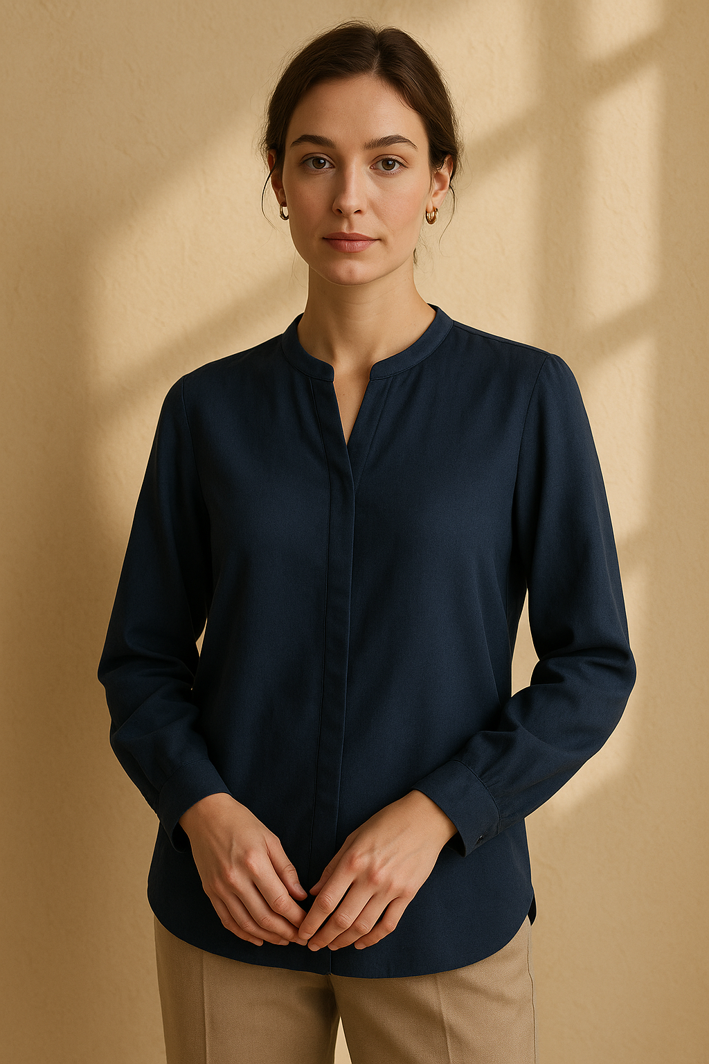 Blouse élégante beige à nouer - Numoco — navy blue (vue 3)