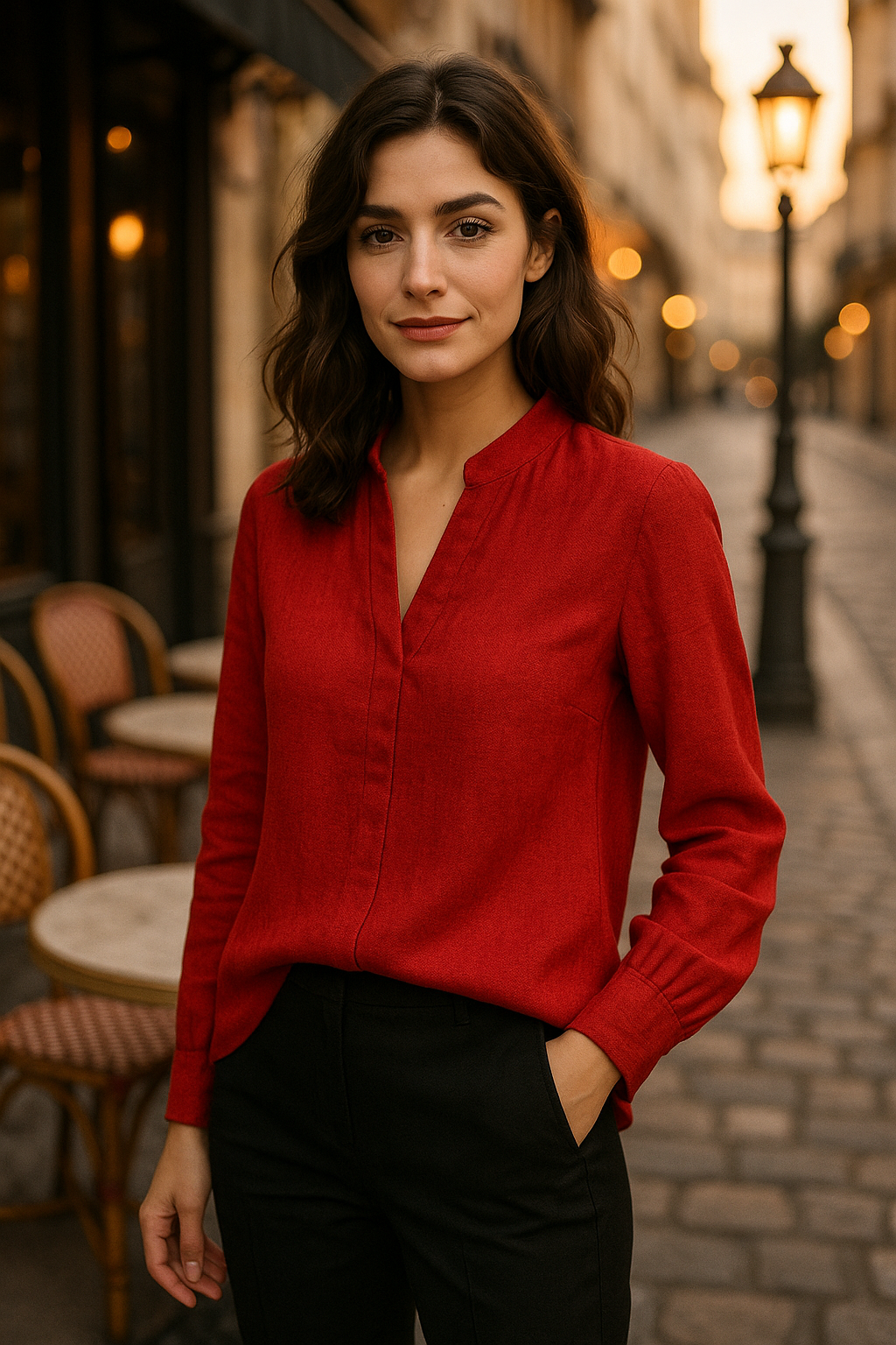 Blouse élégante beige à nouer - Numoco — red (vue 1)