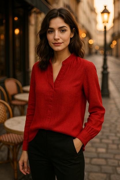 Blouse élégante beige à nouer - Numoco — red (vue 1)