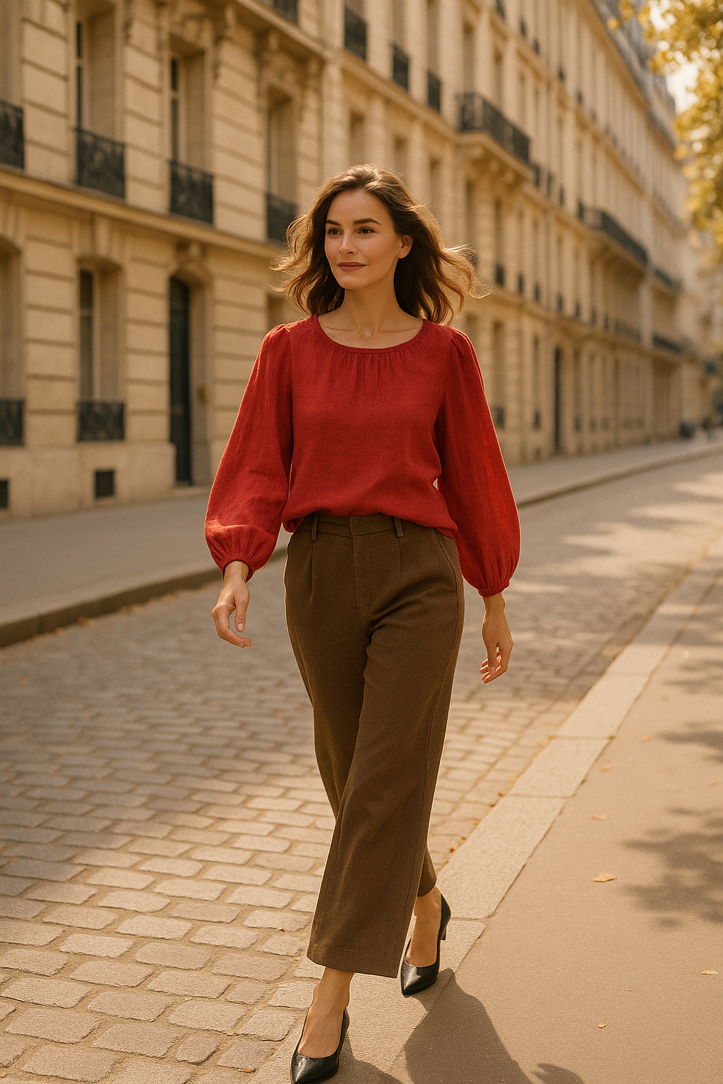 Blouse élégante beige à nouer - Numoco — red (vue 2)