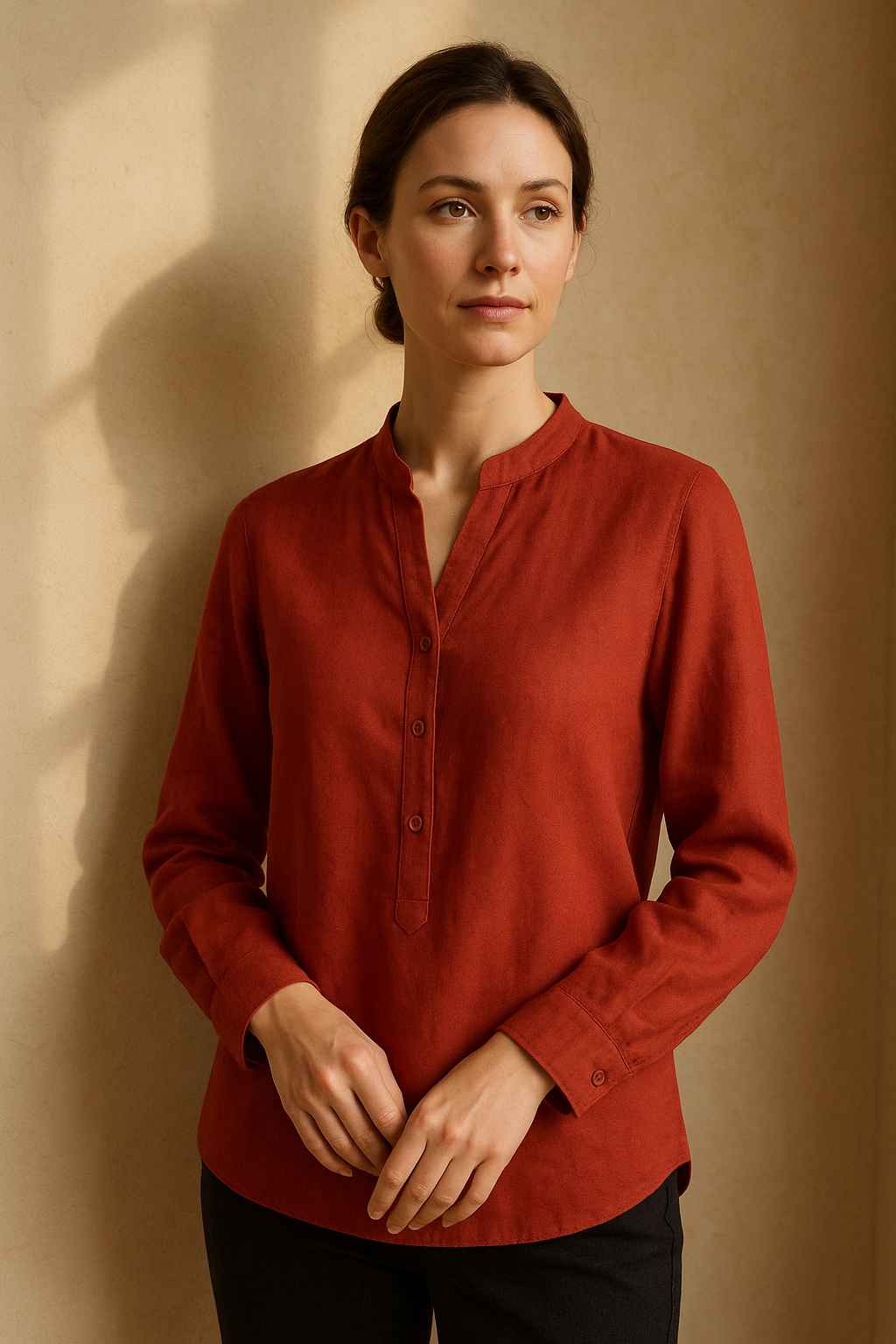 Blouse élégante beige à nouer - Numoco — red (vue 3)