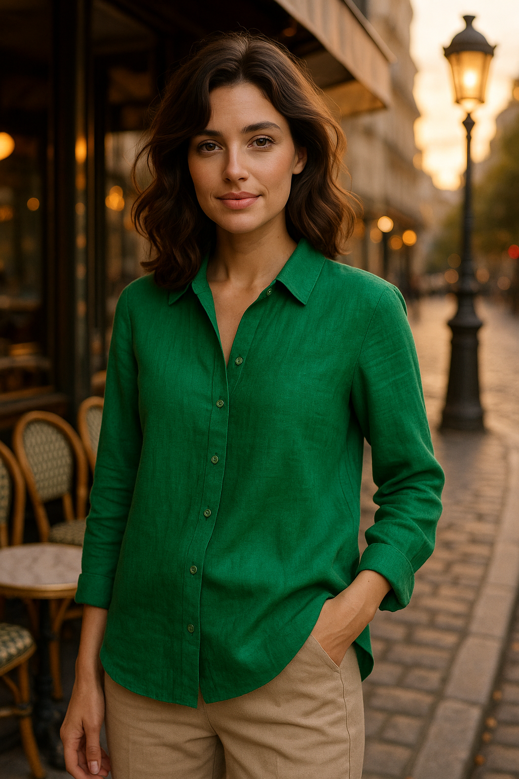 Blouse élégante beige à nouer - Numoco — green (vue 1)