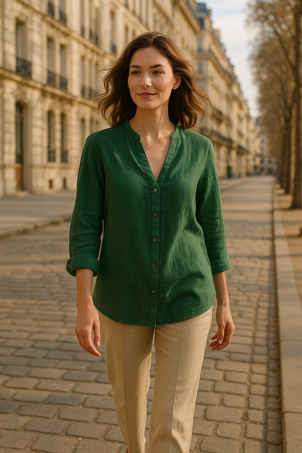 Blouse élégante beige à nouer - Numoco — green (vue 2)