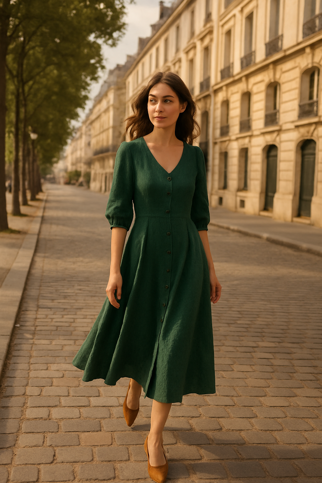 Robe Élégante Marron avec Ceinture - Numoco — green (vue 2)