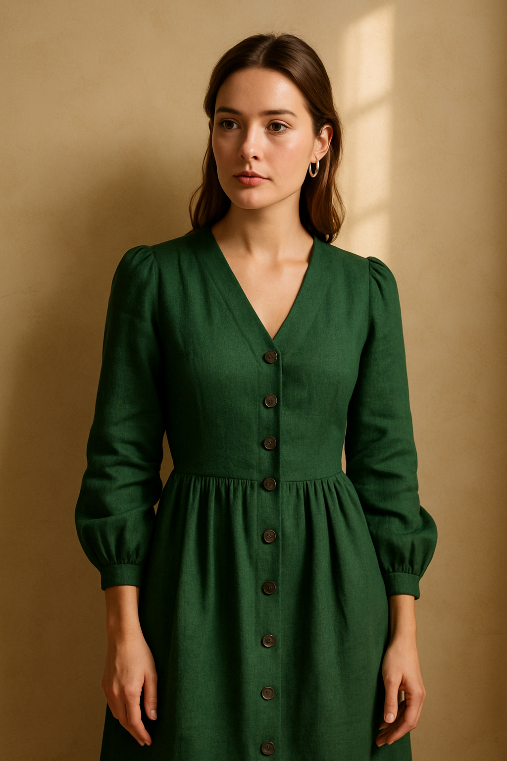 Robe Élégante Marron avec Ceinture - Numoco — green (vue 3)