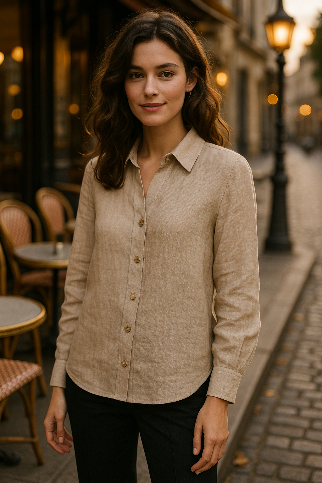 Blouse élégante beige à nouer - Numoco — beige (vue 1)