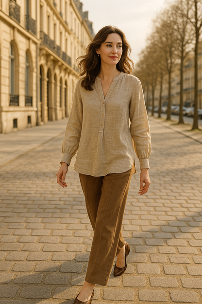 Blouse élégante beige à nouer - Numoco — beige (vue 2)