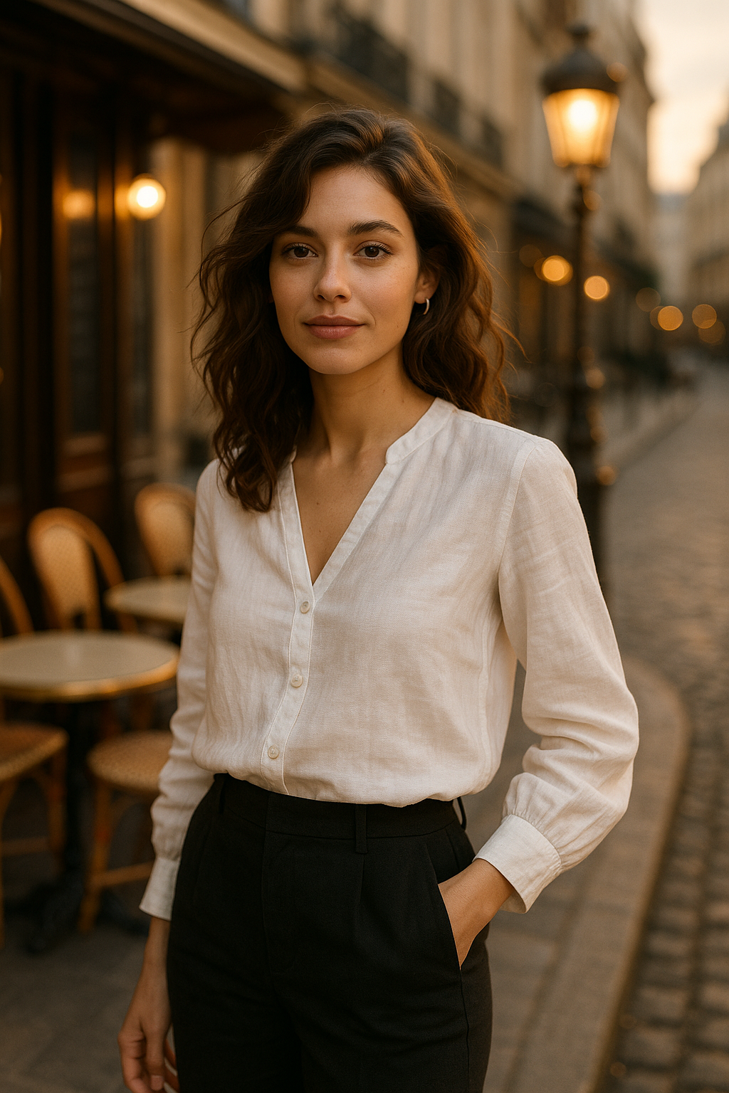 Blouse élégante beige à nouer - Numoco — white (vue 1)