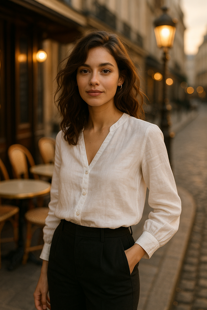 Blouse élégante beige à nouer - Numoco — white (vue 1)