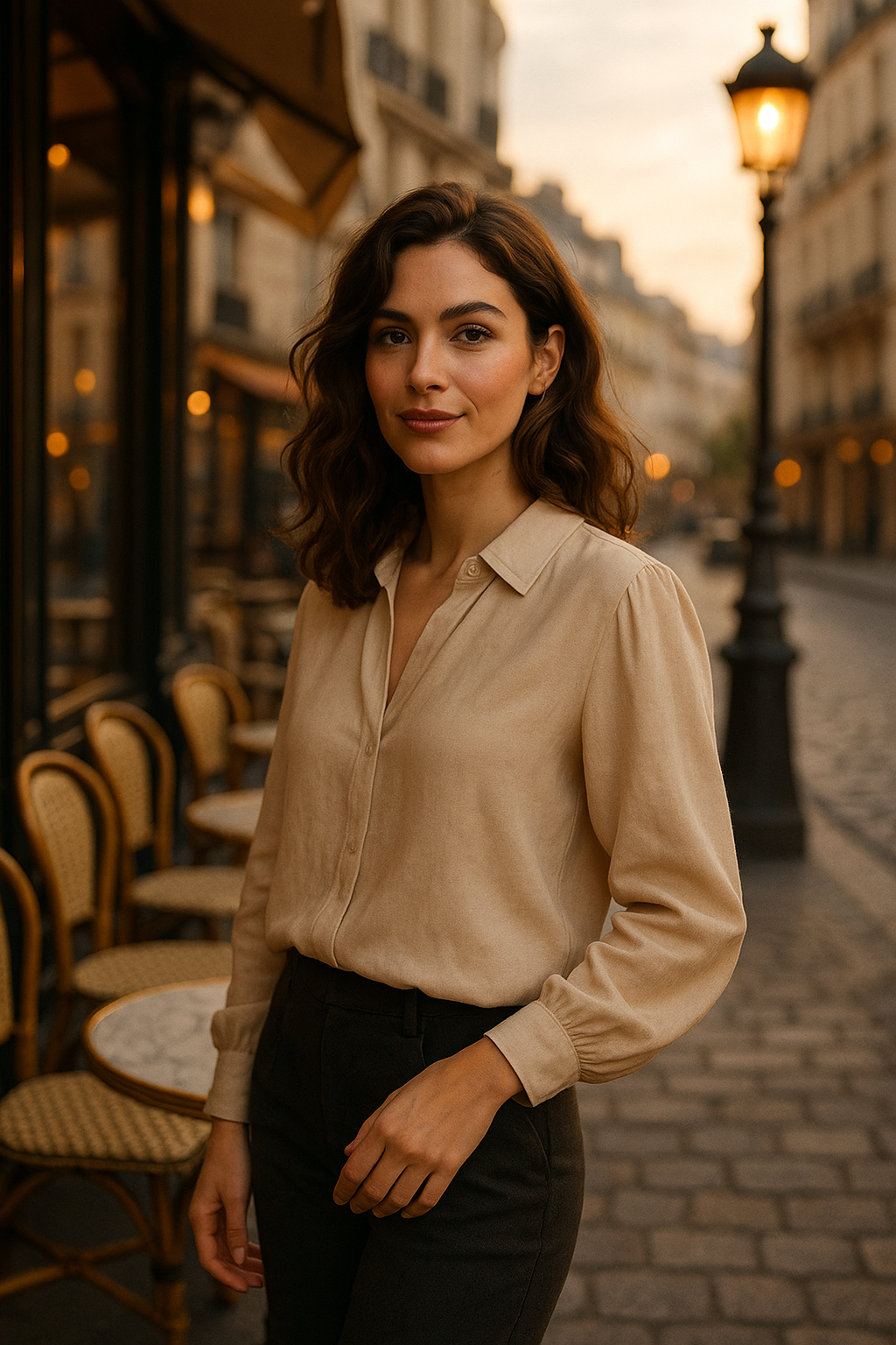 Blouse élégante beige à nouer - Numoco — beige (vue 1)