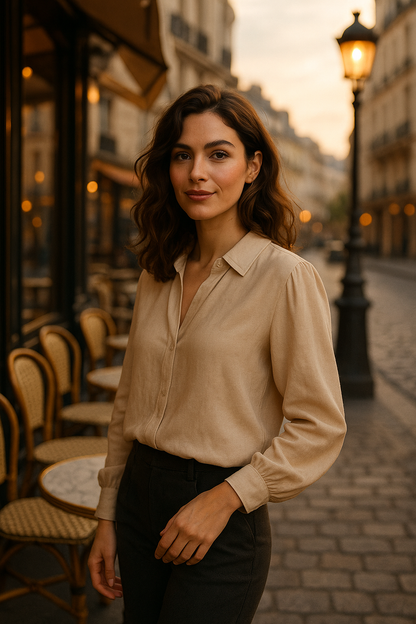 Blouse élégante beige à nouer - Numoco — beige (vue 1)