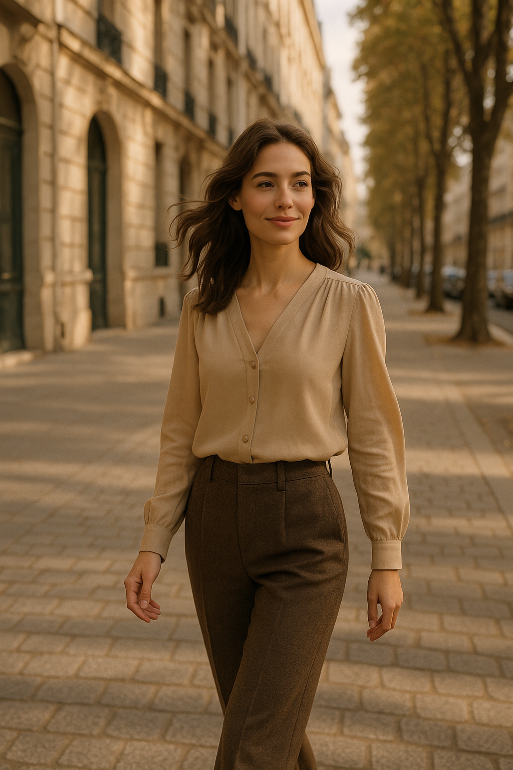 Blouse élégante beige à nouer - Numoco — beige (vue 2)