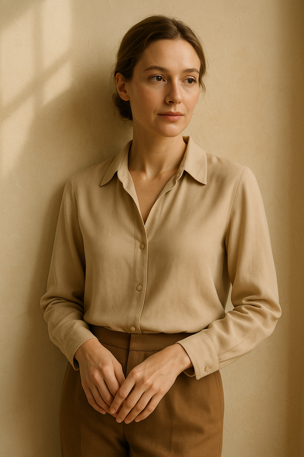 Blouse élégante beige à nouer - Numoco — beige (vue 3)