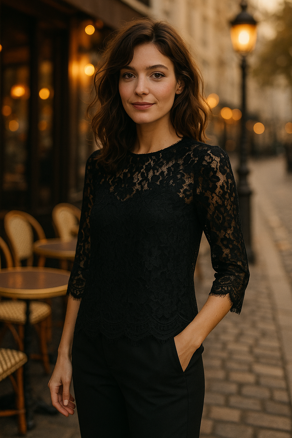 Blouse Dalia beige en dentelle élégante - Mirale — black (vue 1)