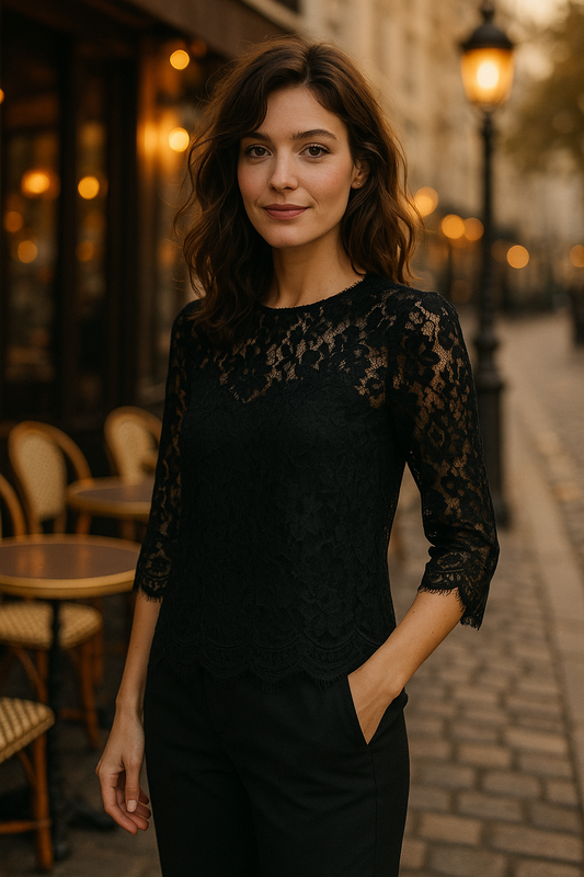 Blouse Dalia beige en dentelle élégante - Mirale — black (vue 1)