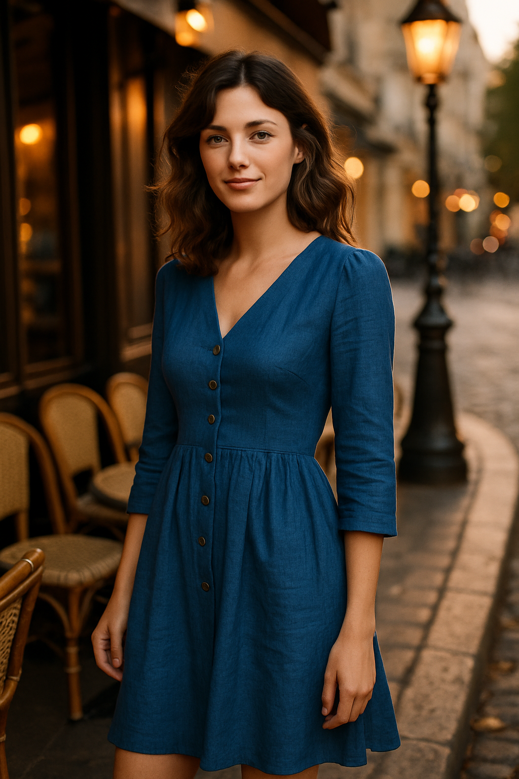 Robe Élégante Marron avec Ceinture - Numoco — blue (vue 1)