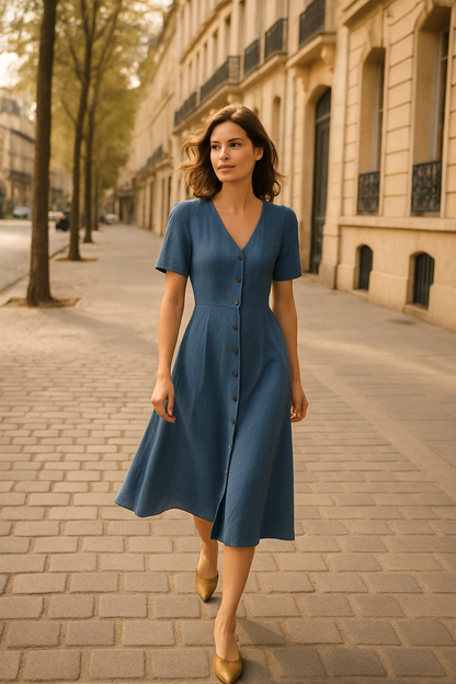 Robe Élégante Marron avec Ceinture - Numoco — blue (vue 2)