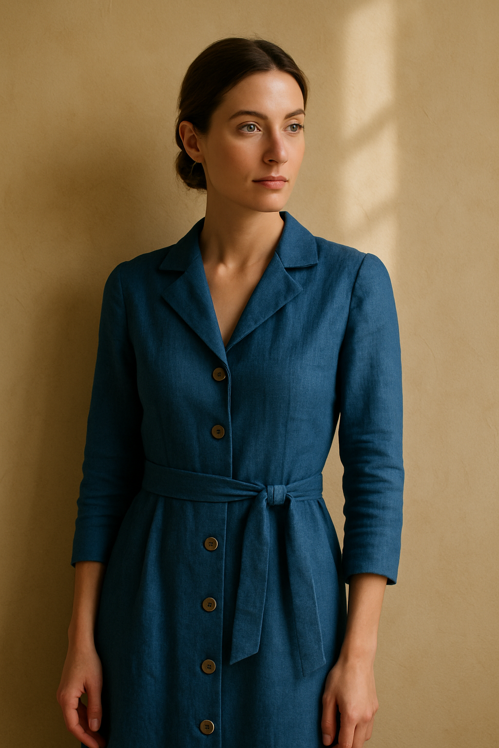 Robe Élégante Marron avec Ceinture - Numoco — blue (vue 3)