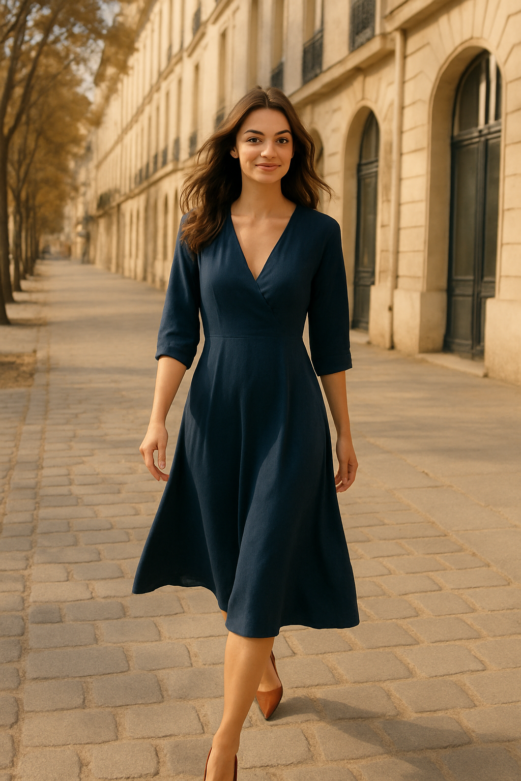 Robe longue en viscose marron Senai - Mirale — navy blue (vue 2)