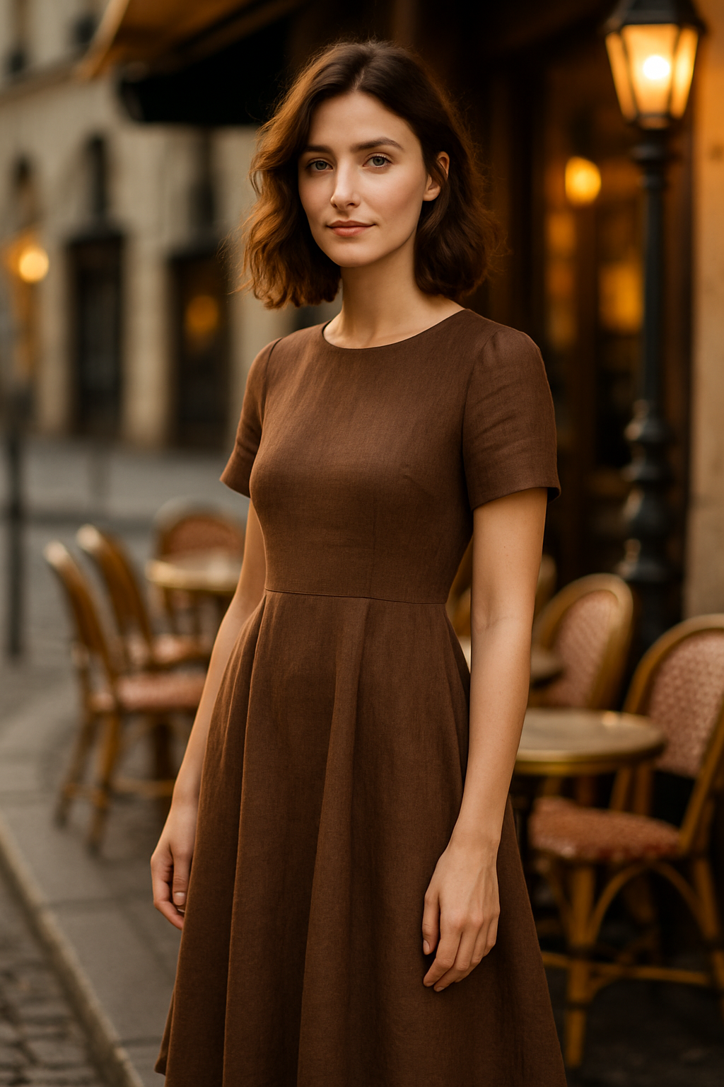 Robe Élégante Marron avec Ceinture - Numoco — brown (vue 1)
