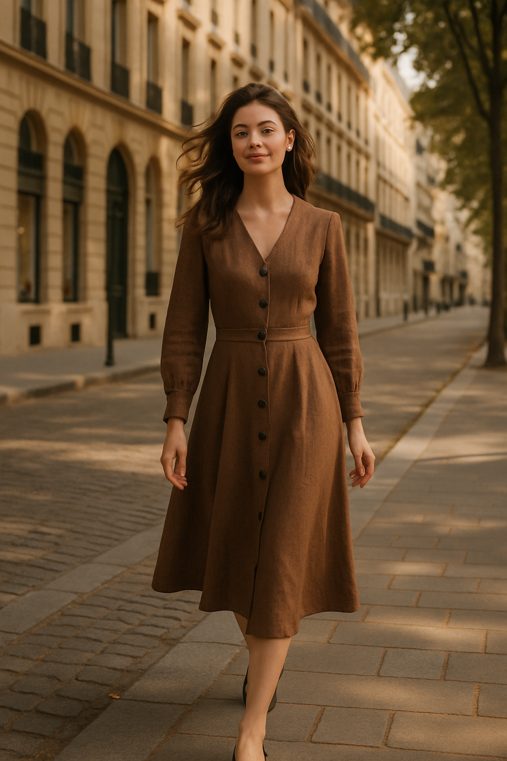 Robe Élégante Marron avec Ceinture - Numoco — brown (vue 2)