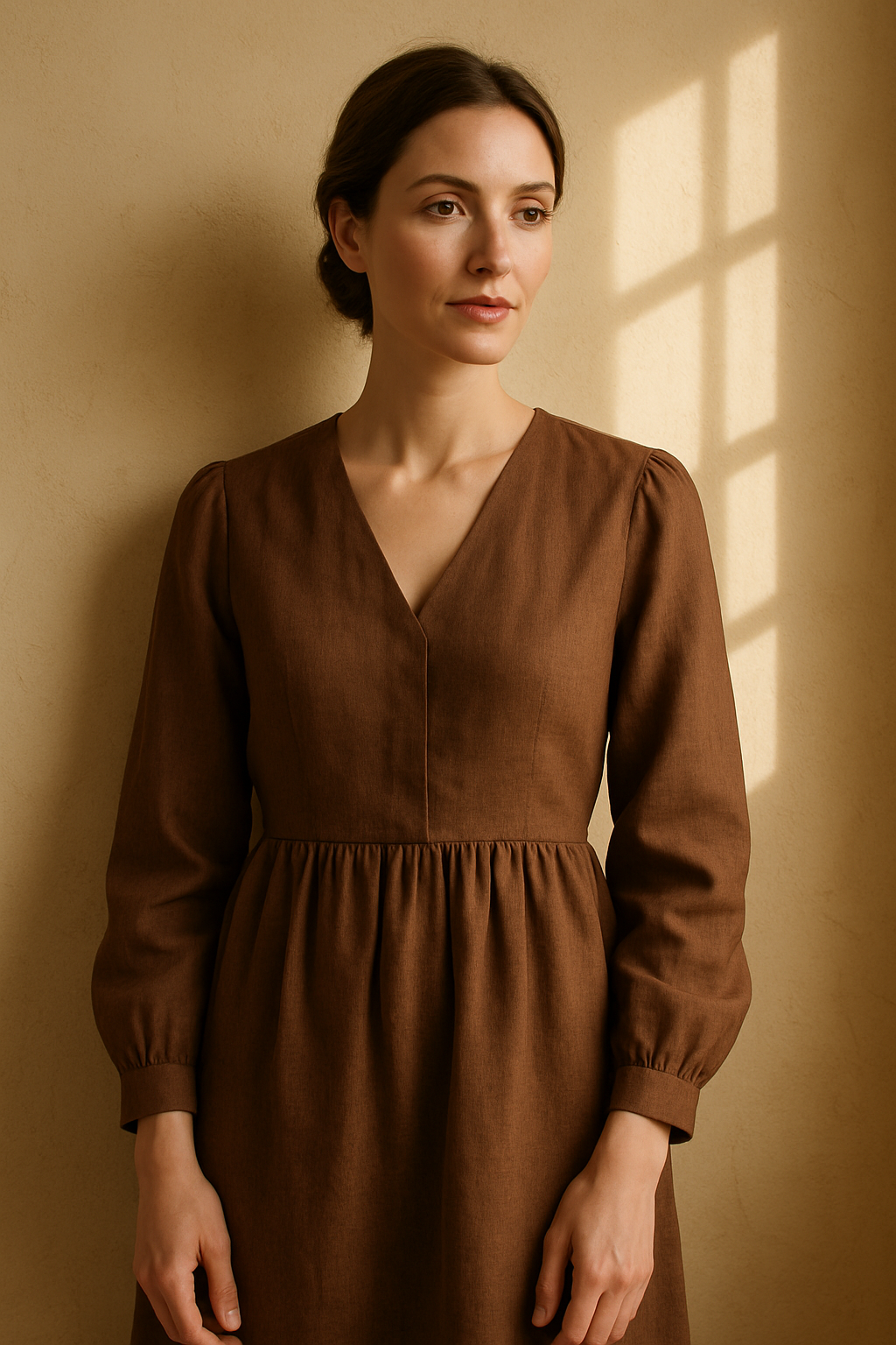 Robe Élégante Marron avec Ceinture - Numoco — brown (vue 3)