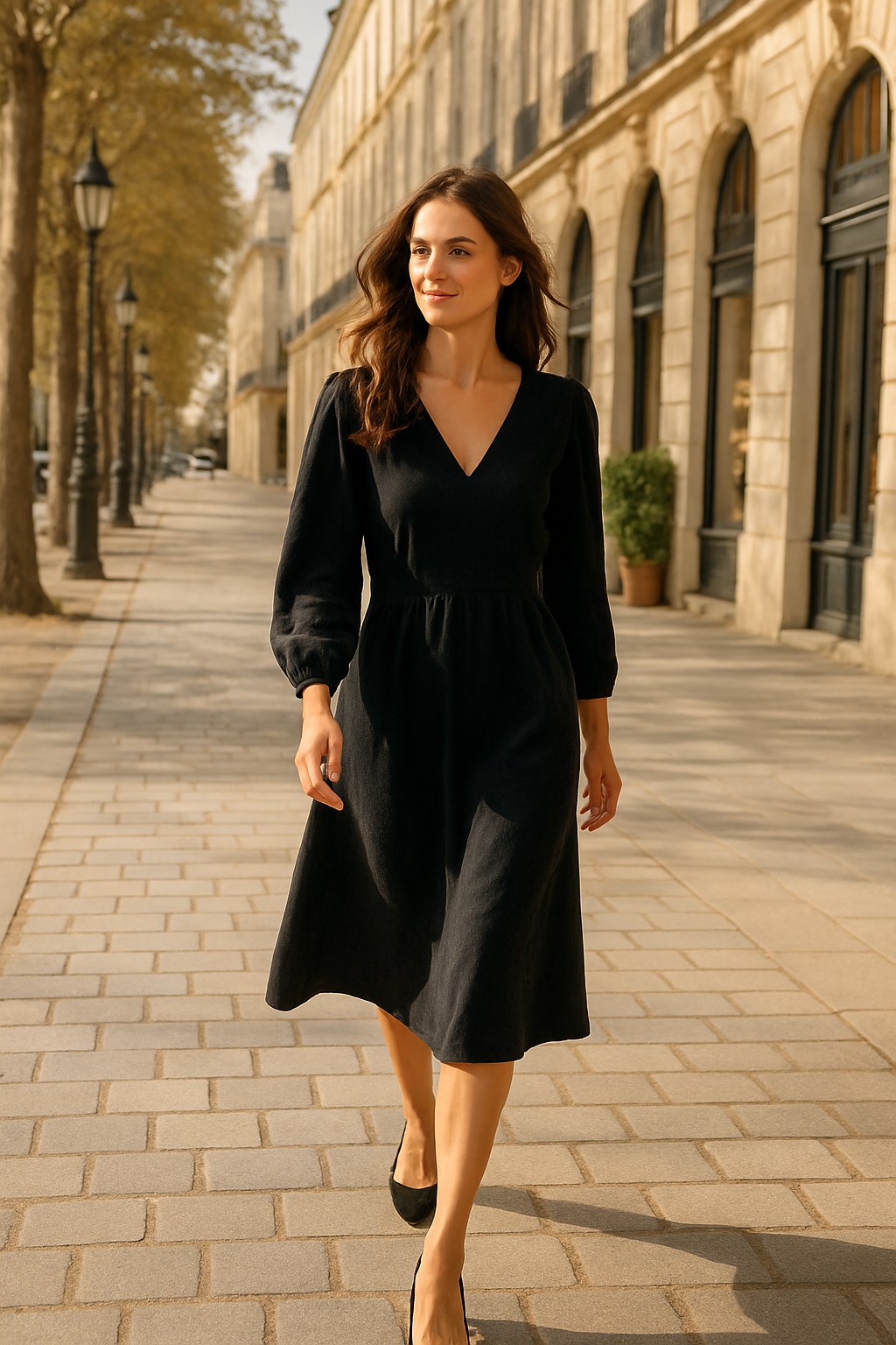 Robe Élégante Marron avec Ceinture - Numoco — black (vue 2)