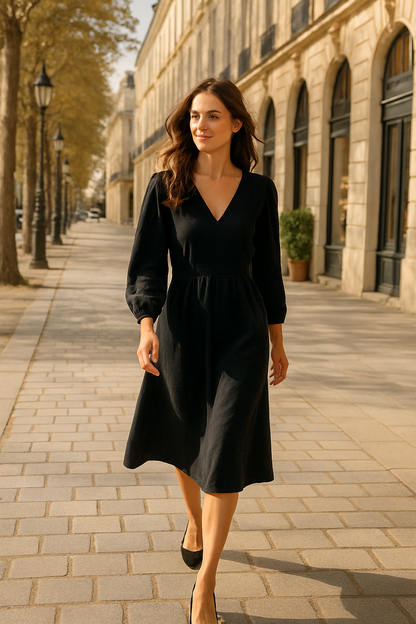 Robe Élégante Marron avec Ceinture - Numoco — black (vue 2)