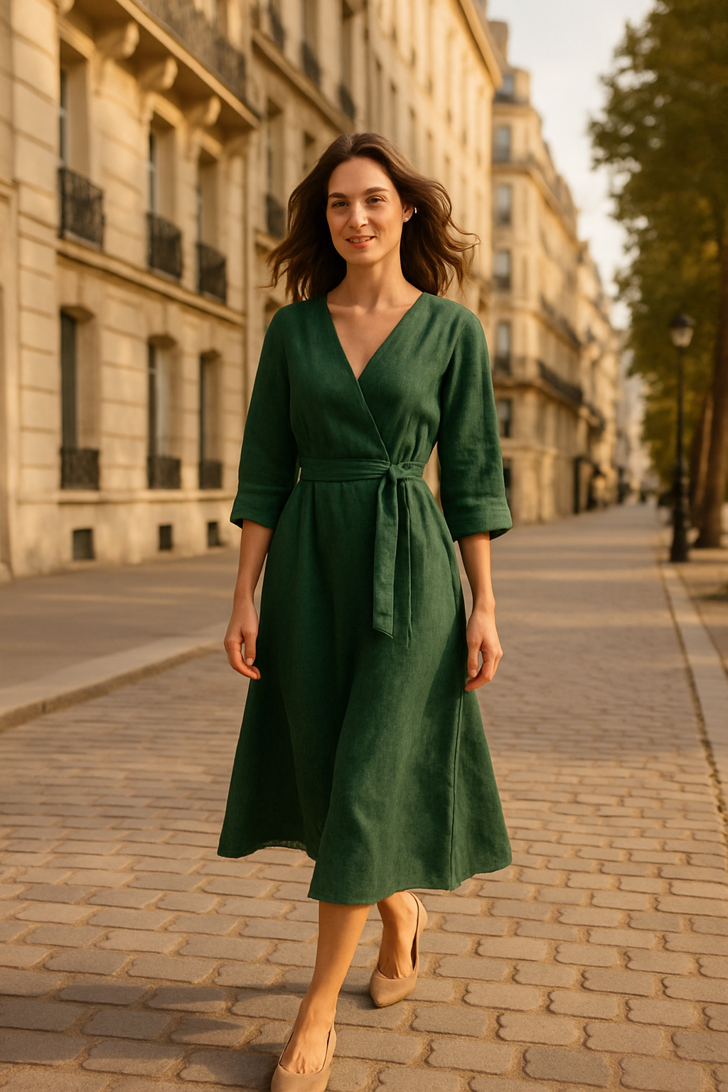 Robe Élégante Marron avec Ceinture - Numoco — green (vue 2)